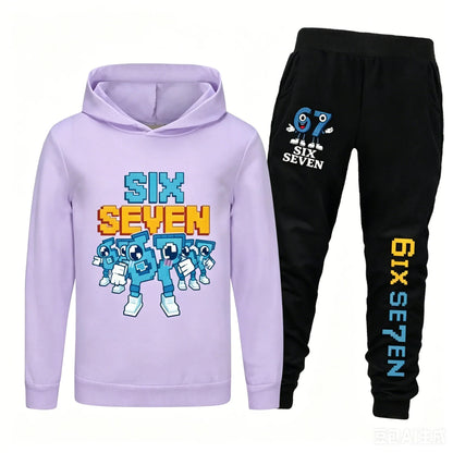 Spring Autumn Six Seven 67 Print Children Hoodies Set Kids Fashion Sportsuit Boys Long Sleeves Pants Suit 2 Piece Trouser Set