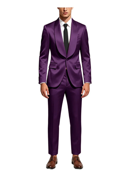 Luxury Men's Satin Tuxedo Suit Shawl Lapel Slim Fit 2-Piece Blazer & Pants Set Formal Business Casual Jacket Coat for Wedding