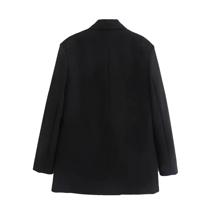 2025 New Women Fashion Double Breasted Plaid Blazer Coat Vintage Long Sleeve Flap Pockets Female Outerwear Chic Vestes Femme