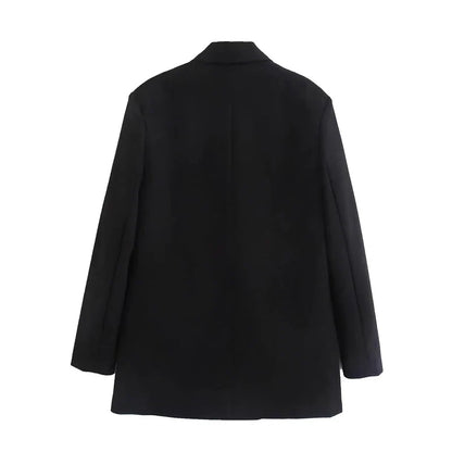 2025 New Women Fashion Double Breasted Plaid Blazer Coat Vintage Long Sleeve Flap Pockets Female Outerwear Chic Vestes Femme