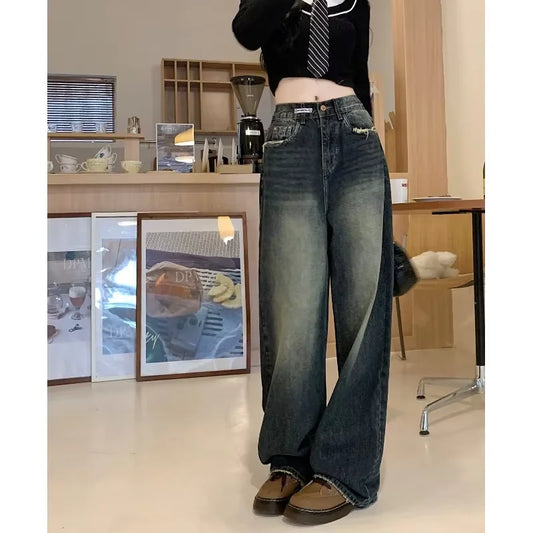 Women's New High-waisted Slimming Straight-leg Loose-fit Vintage American Style Casual Jeans Bell Bottoms For Women