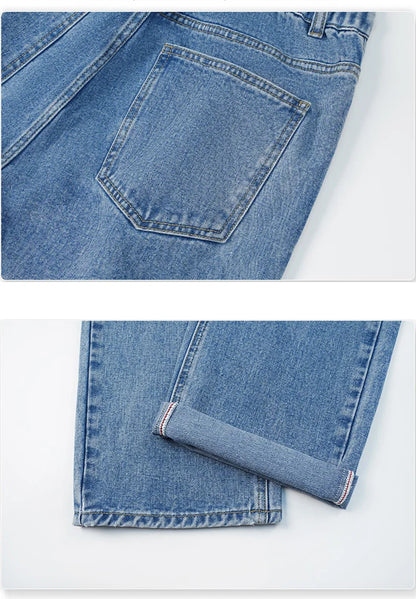 Spring Autumn Men's Jeans Straight Denim Pants Banding Waist Cotton Streetwear Wide Leg Loose Casual Blue Long Jeans Trousers