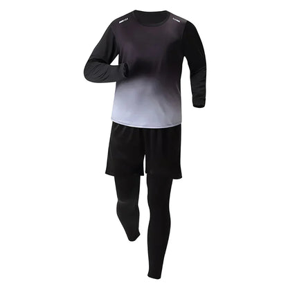 5-Piece Men's Quick-drying Sports Suit Fitness Running Tight Elastic Trousers With Cap Gradient Coat Round Neck Casual T-shirt