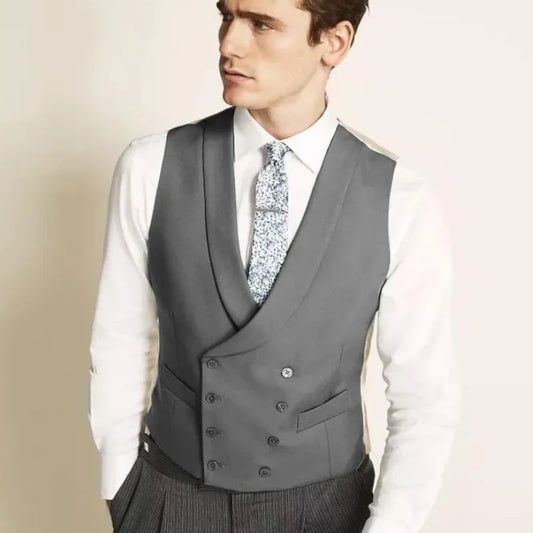 Men Vest Dark Gray Double Button With Lapel Gentleman Waistcoat For Business Regular Slim Wedding Banquet Men Suit Vest