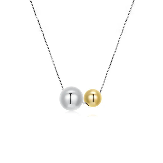 925 Sterling Silver Round Ball Beads Pendant Necklace Fashion Waterproof Metal Daily Gold Plated Trendy Jewelry for Women
