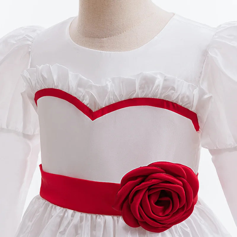 Kids Conjuring Halloween Costume Horror Doll Annabelle Cosplay Girl Dresses Rose Embroidery Baptismal Dress Girls Party Dresses