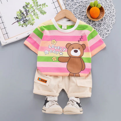 0-4 Year Old Boys and Girls Cute Cotton Summer Clothes Set Children's Short-Sleeved T-Shirt handsome