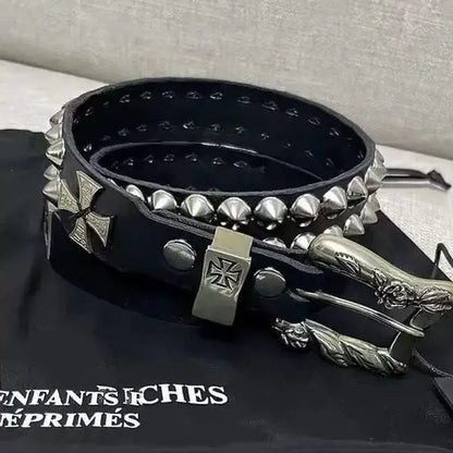 Punk New Gothic Y2K Women Men Belts Luxury Brand Goth Ladies Hip Hop Punk Rivet Skeleton Print Waist Belt Jeans Waistband