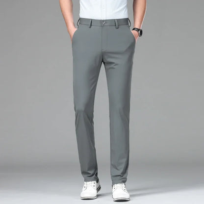 New Summer Men's Ice Silk High Stretch Business Suit Pants Male Army Green Blue Elastic Formal Office Straight Formal Trousers