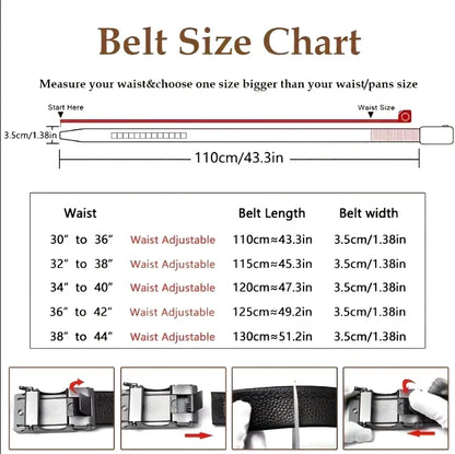 Leather belt men High Quality Genuine Leather Belts, Automatic Buckle Belt, Adjustable No Hole Belt Jeans Belt for Men