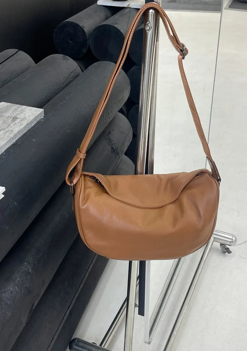 High Quality Genuine Leather Crossbody Luxury Handbag for Women, Large Capacity Shoulder Bag, Cowhide Retro Fashion Saddle Bag