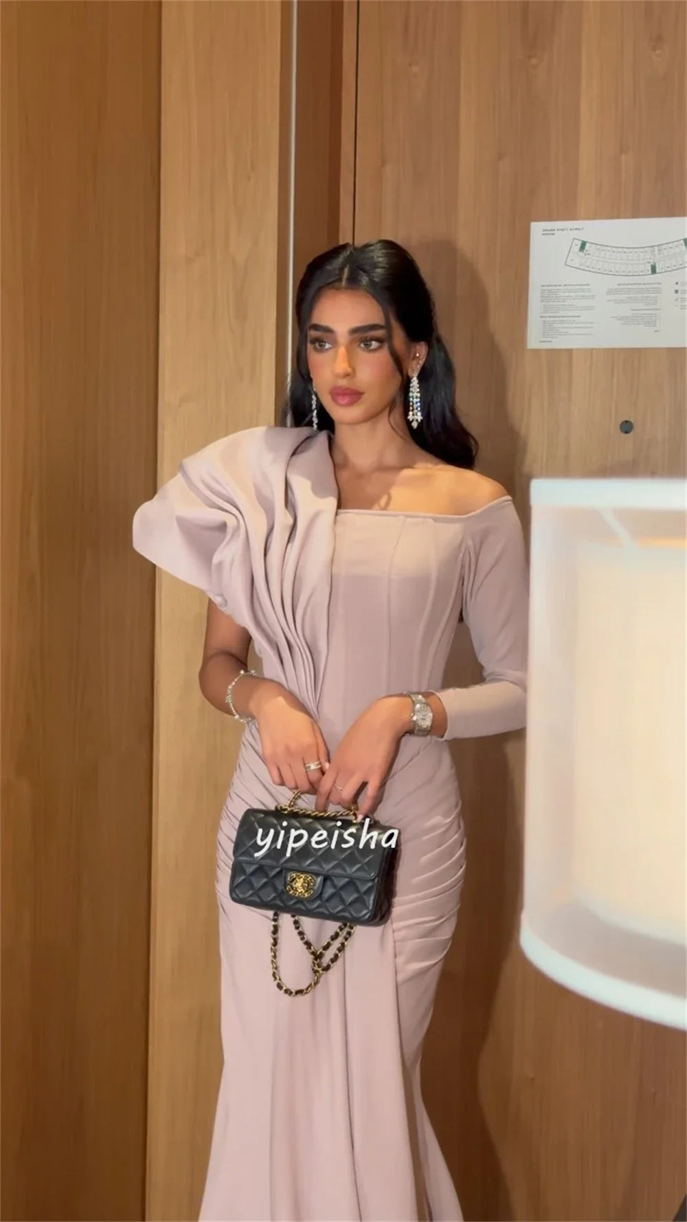 Customized Chinese Style Jersey Ruched A-line One-shoulder Long Dresses Prom Dresses Formal Casual Simple Retro Fashion Elegant