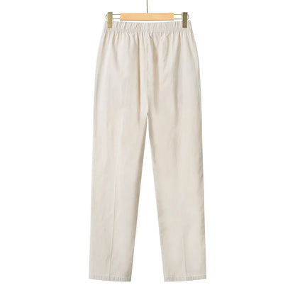 Summer Casual Washed Cotton Women's Plus Size Pants 2025 Elastic Waist Office Casual Outdoor Trousers Breathable Cool Clothing