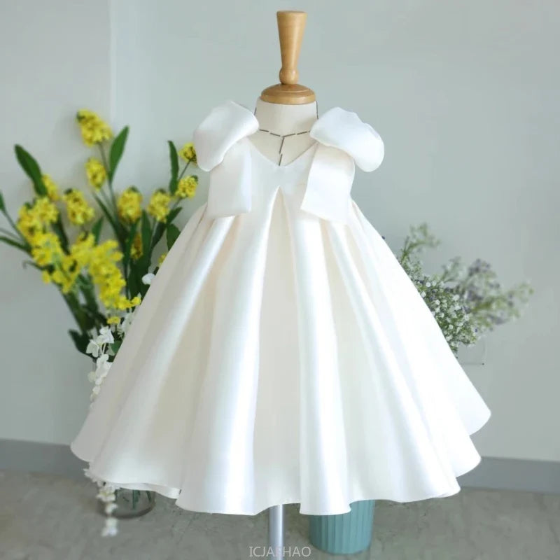 Teen Girl Clothes 2026 White Girls Host Dress Children Gown Costume Kids Summer Performance Outfit Birthday Party Princess Tutu