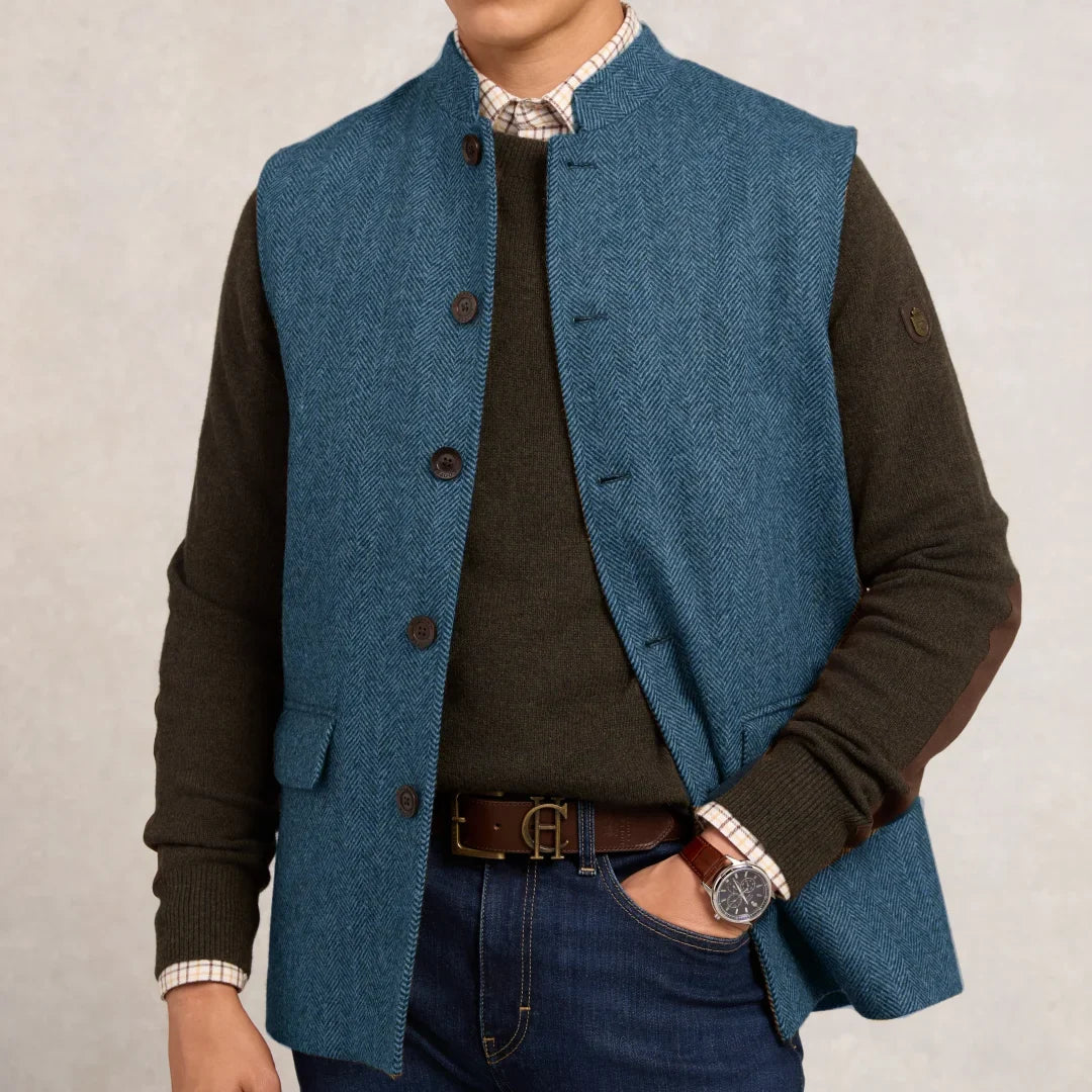 Men Vest Brown Herringbone Height Neck Single Button Waistcoat For Wedding Party Business Work Office Daily Casual Men Suit Vest