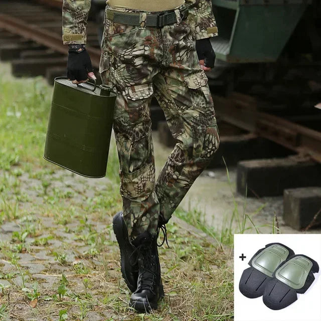 Men's Fashion Outdoor Hiking Overalls Pants Camouflage Tactical Pants Hunting Uniform Fighting Multi-Pocket Trousers