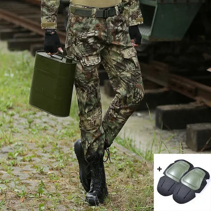Men's Fashion Outdoor Hiking Overalls Pants Camouflage Tactical Pants Hunting Uniform Fighting Multi-Pocket Trousers