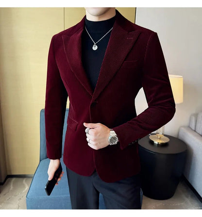 Stripe Suit Jacket For Men Autumn Winter Business Slim Fit Tailcoat Formal Wedding Party Fashion Casual Suit Coat 4XL-M