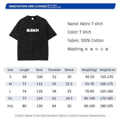 Anime Zaraki Kenpachi T Shirts Oversized Vintage Washed B-Bleach T-shirt Manga Kurosaki Ichigo T Shirt Renji Uryuu Tops Tees Man