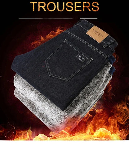 Men's Fleece Lined Thicken Jeans Winter Warm Stretch Slim Fit Denim Pants Comfortable Soft Trousers for Daily Work Wear Clothing