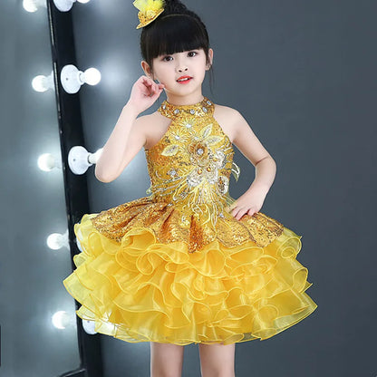 Summer Stage Princess Girls Casual Dresses Sequin Tutu Children Costume Robe Fille Party Baby Clothing Dance Kids Dress Vestidos
