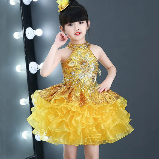Summer Stage Princess Girls Casual Dresses Sequin Tutu Children Costume Robe Fille Party Baby Clothing Dance Kids Dress Vestidos