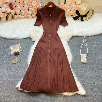 Brand Fashion Elegant Patchwork Knitted Long Dress Spring Summer Women Luxury Shirt Sweater Dress Lady Party Vestido