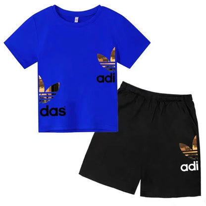 Kids Summer Leisure Letter 2pcs O-neck Short Sleeve T-shirts+Pants Suits 3-13 Years Boys Girls Casual Outfits Children Clothes