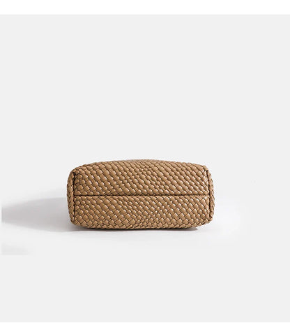 Woven Tote Bag For Women Soft Foldable Top-Handle Wristlet Bag Fashion Hobo Handbag Composite Bag with Coin Purse