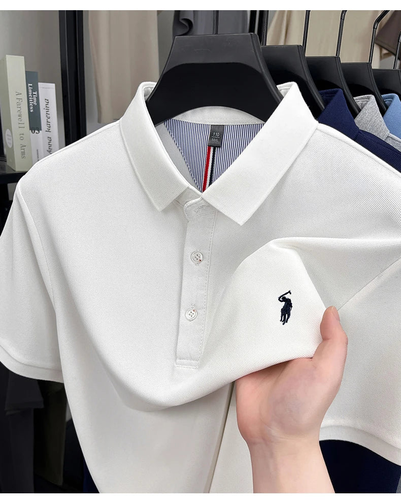 High end designer brand short sleeve polo shirt men's summer breathable trend golf pony embroidery business casual Paul T-shirt