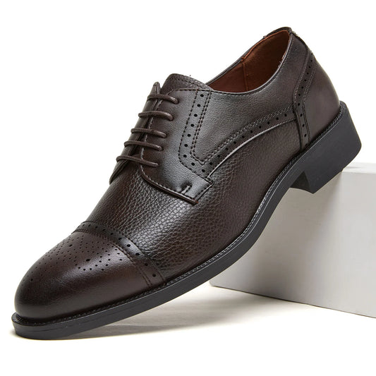 Men Summer PU Round Toe Lace Up Height Increase Business Formal Dress Shoes Breathable Anti-Slip For Office Work Shoes