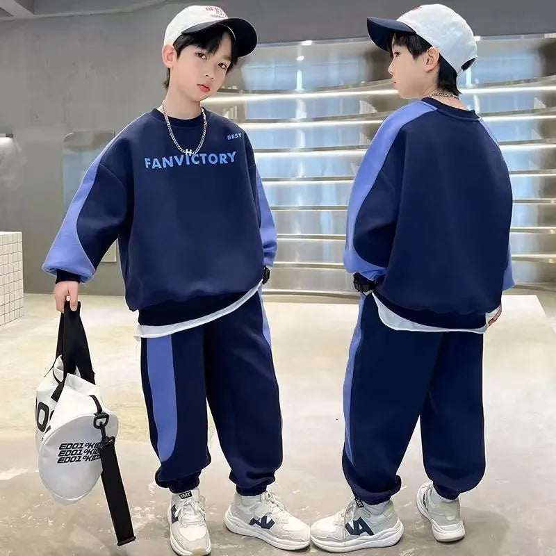 Spring Autumn Boys Cotton Alphabet Workout Sweatshirt+Sweatpant Sets School Kids 2PCS Tracksuit Children Jogger Outfits 7-16 Yrs