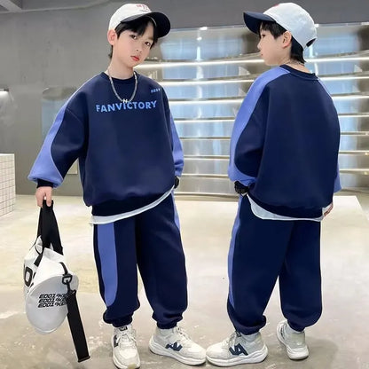 Spring Autumn Boys Cotton Alphabet Workout Sweatshirt+Sweatpant Sets School Kids 2PCS Tracksuit Children Jogger Outfits 7-16 Yrs