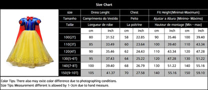 2025 Girls Disney Princess Dress Snow White With Cape Kids Cosplay Halloween Birthday Costumes Children Party Dress 10Y Clothes