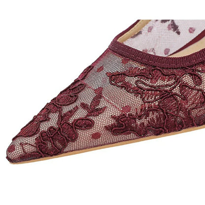 Elegant Embroidered Mesh High Heels for Women Sexy Pointed-toe Designer Pumps Luxury Party Dress Shoes Sandals