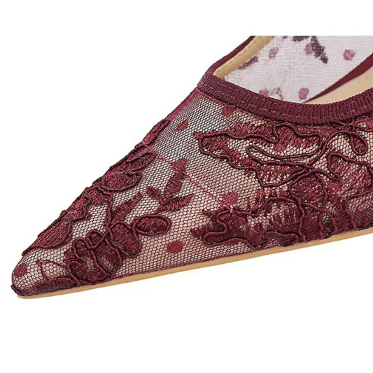 Elegant Embroidered Mesh High Heels for Women Sexy Pointed-toe Designer Pumps Luxury Party Dress Shoes Sandals