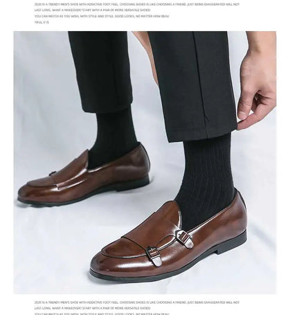 Man Leather Shoes Formal Monk Man Business Office Male Casual Dress Derby Shoes Buckle Wedding Party Luxury Botas Para Hombre