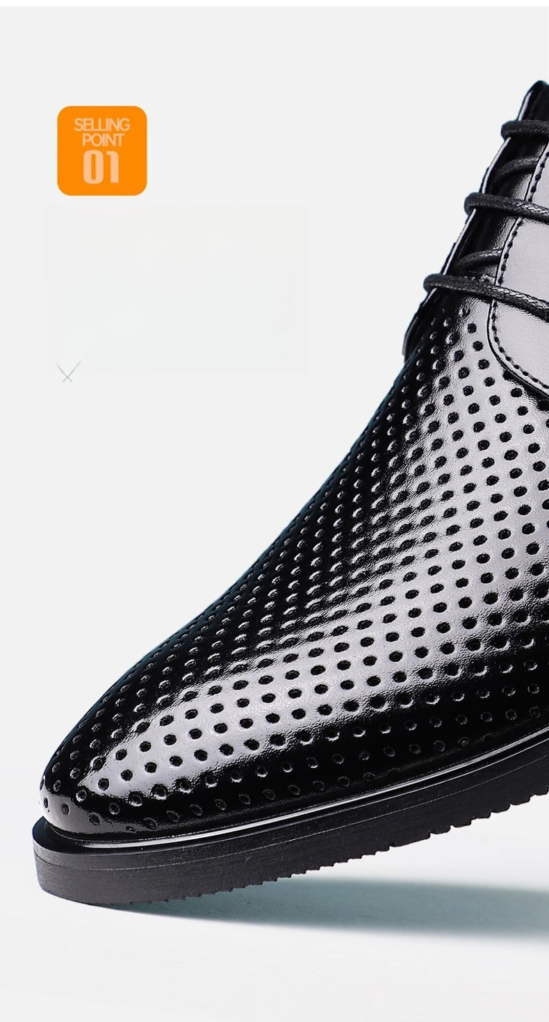 Summer Autumn Dress Shoes for Men Hallow Breathable Lace Designer Leather Shoes Male Fashion Business Casual Elegant Shoe Man