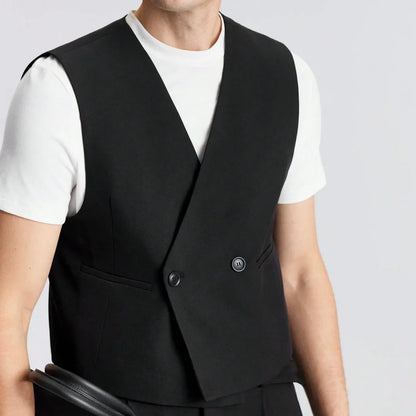 Men Vest Black Solid Double Button Waistcoat For Wedding Banquet Party Business Office Daily Casual Men Suit Vest