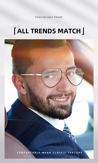 Double Bridge Anti-Blue Light Reading Glasses Men's Metal Pilot Style Leisure Travel Customized Prescription Myopia RS6912