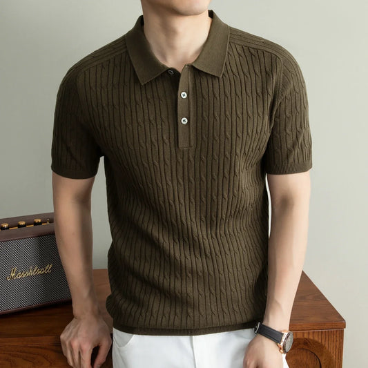 Summer Light Luxury Men's Polo Shirt Breathable Nut Flower Casual Collar Knitted Short Sleeve T-shirt for Men