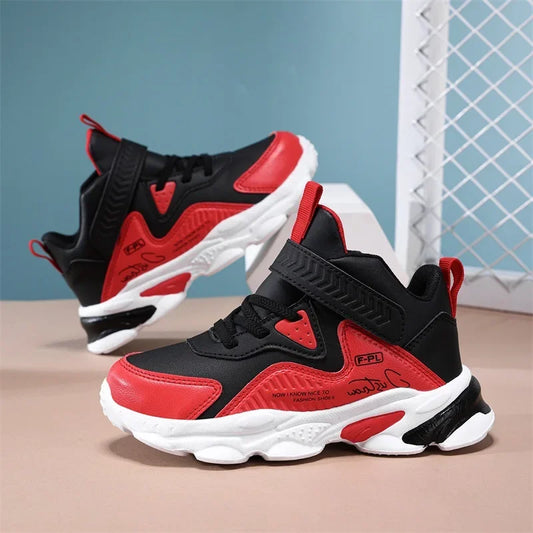 Boys Autumn Leather Sneakers Children Waterproof Wear-resistant Basketball Shoes Boys Color blocking Casual Soft soled Sneakers
