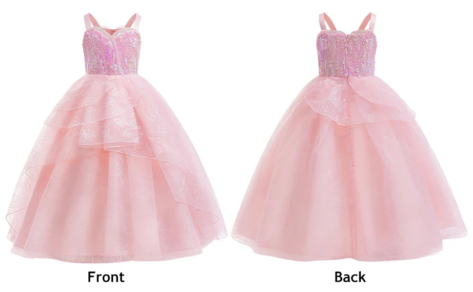 Movie Good Witch Costume Kids Pink Dress With Crown Magic Wand And Gloves For Girls Evil Halloween Birthday Party Prom Outfits