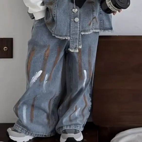 Boys Vest +Pants + Tie Outfits Kids Suits Cotton 3PCS/Set 2026 Blue Jean Spring Autumn Cotton Sport Teenagers Children Clothing