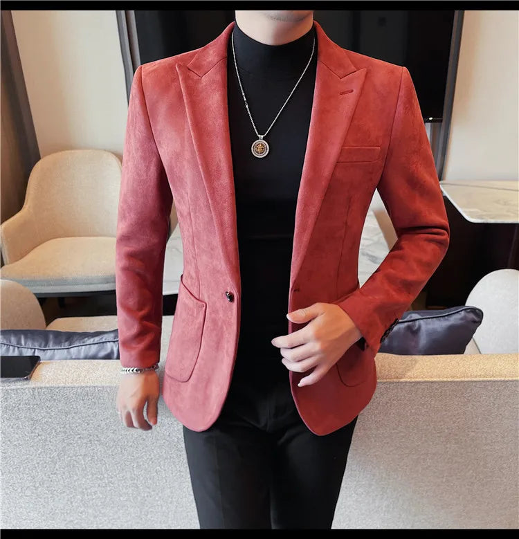 Classics Autumn Winter Suede Suit Jackets Fashion New Solid Slim Fit Business Office Social Blazer Wedding Top Mens Clothing 4XL