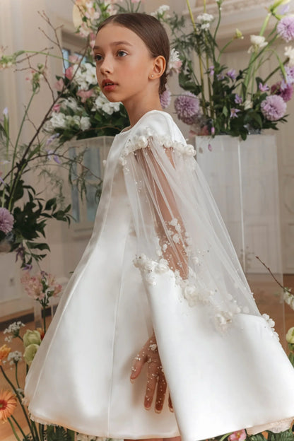 Short Flower Girl Dresses For Wedding Customized White Floral Baby Girl's Birthday Gowns With Cape First Communion Dress