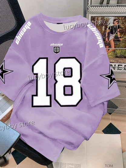 Mens 3D Number 18 Printed Short Sleeve T Shirt Man V Neck Sportwear Brooklyn Racing Football Tee Vintage Casual Tops Men Clothes