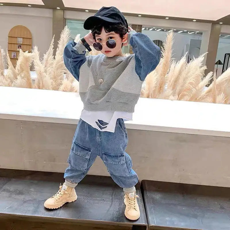 2-8 Yrs Baby Boys Fashion Clothing Sets Spring Autumn 2026 Children's Denim Korean Style Suit for Kids Two-piece Top+pant  Set