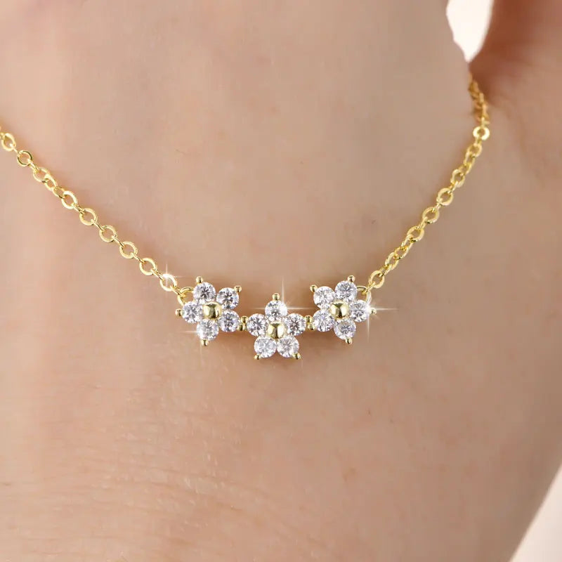 GRA Certified D VVS1 Moissanite Diamond Sweet Mini Flower Pendant Necklace for Women Chain Neck Jewelry Gifts Collares