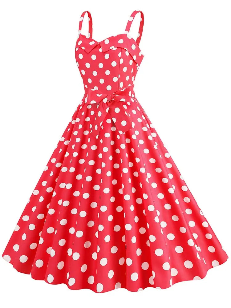 Spaghetti Strap Pink Plaid Dress Women Summer Elegant Vintage 50s Rockabilly Swing Party Dress